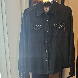 Crazy Horse Black Denim Western Shirt with Stud Details